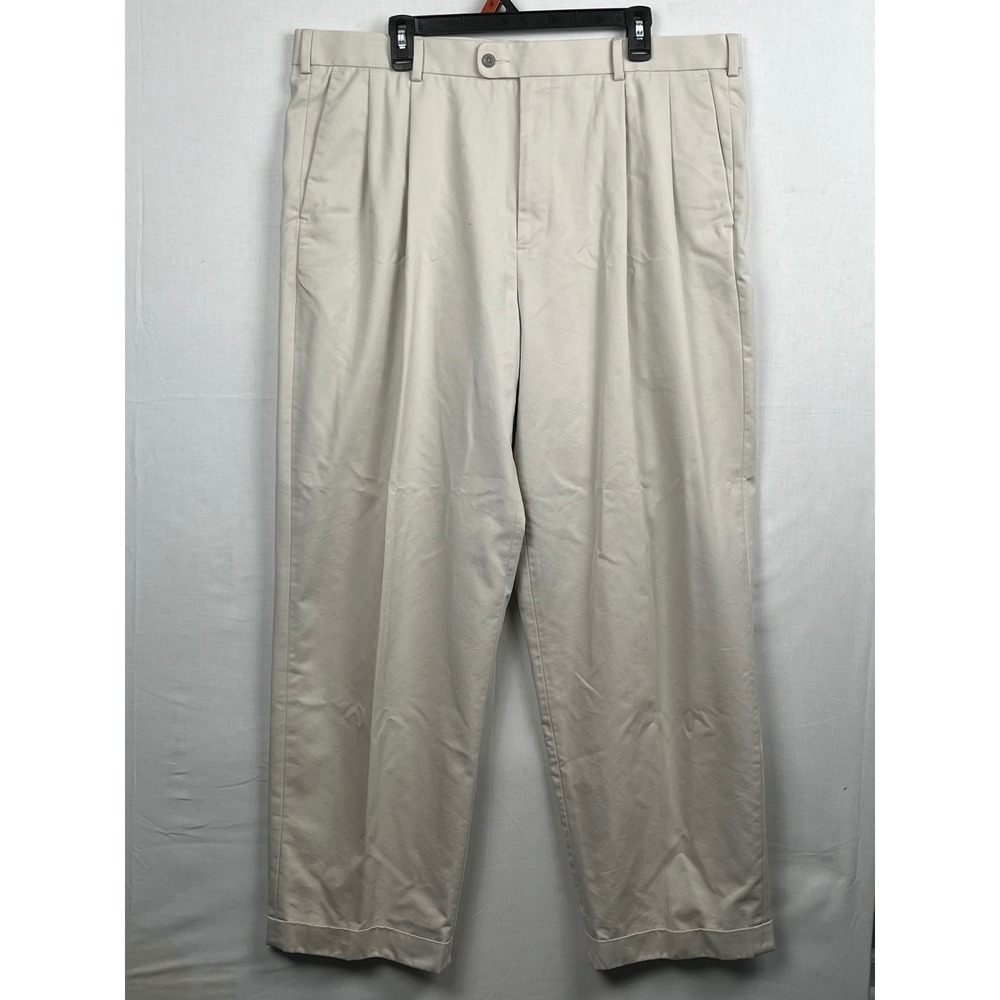 AXIST Pleated Dress Pants 40x32 Khaki Tan Cuffed Cotton Blend Trousers